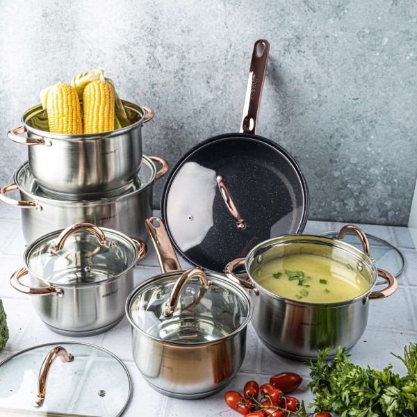 Сталеві каструлі KINGHOFF ROSEGOLD KH-1766 на 12 елементів