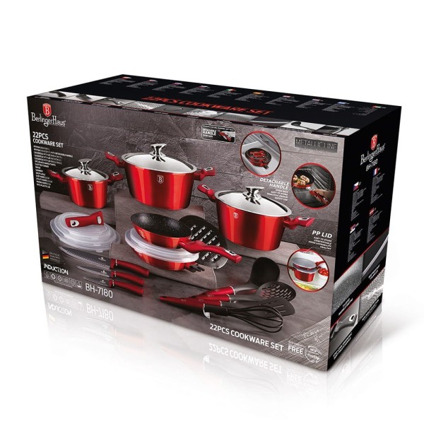 Набір посуду BERLINGER HAUS METALLIC BURGUNDY BH-7180, 22 предмети