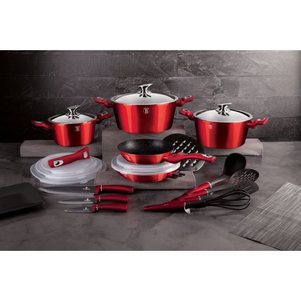 Набір посуду BERLINGER HAUS METALLIC BURGUNDY BH-7180, 22 предмети