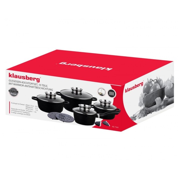 НАБІР З 4 ГРАНІТНИХ ГОРЩИКІВ 1,3/1,3/2,3/4,5 л (12 шт.) KLAUSBERG CRACK DESIGN KB-7360