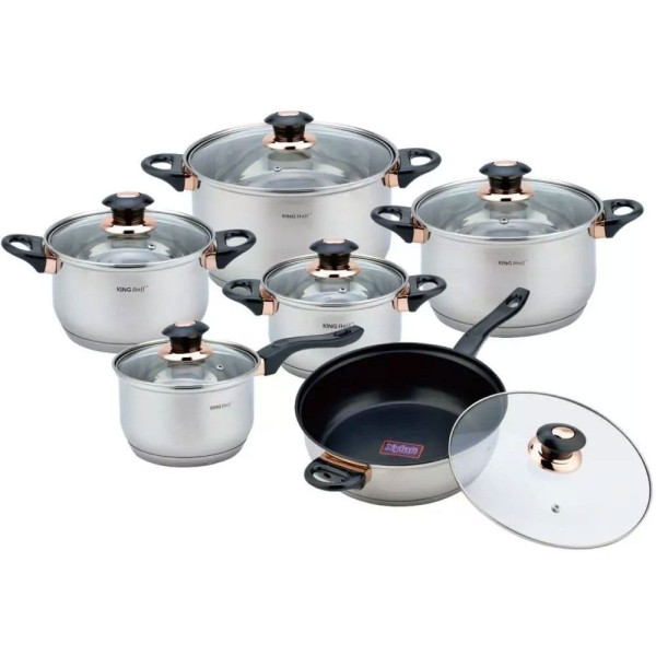 Набір сталевого посуду KINGHOFF KH-1767 кольору ROSEGOLD, 12 предметів