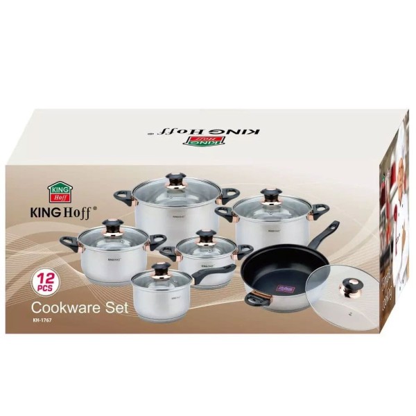 Набір сталевого посуду KINGHOFF KH-1767 кольору ROSEGOLD, 12 предметів