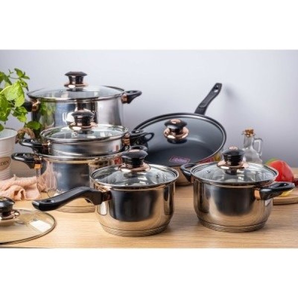 Набір сталевого посуду KINGHOFF KH-1767 кольору ROSEGOLD, 12 предметів
