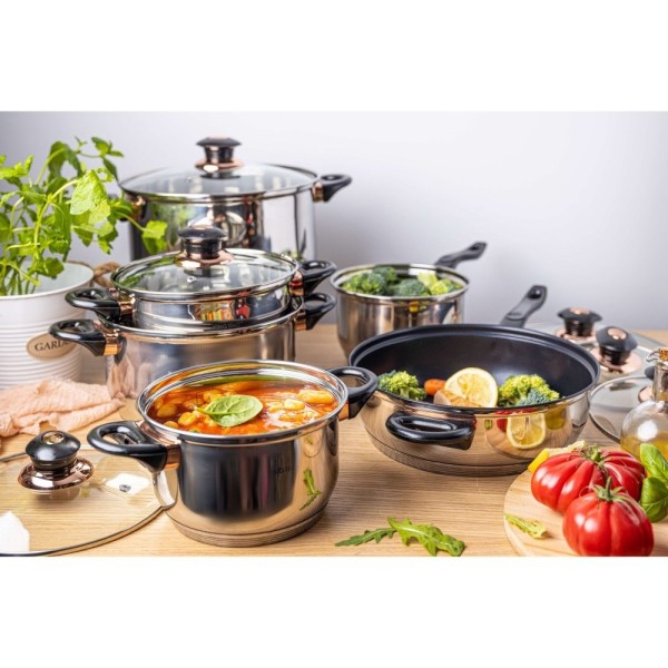 Набір сталевого посуду KINGHOFF KH-1767 кольору ROSEGOLD, 12 предметів