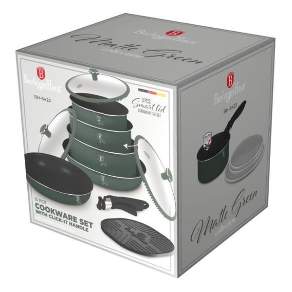 Набір горщиків BerlingerHaus Matte Green Collection BH-8423 з 12 предметів зі знімною ручкою