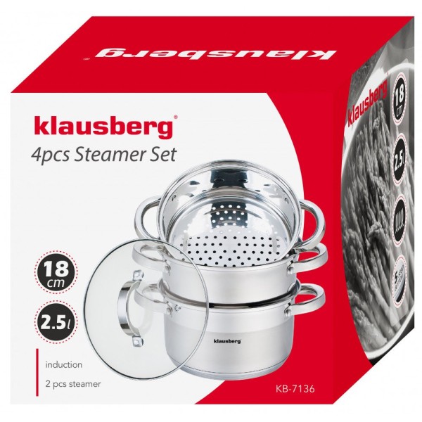 KLAUSBERG KB-7136 КАСТРУЛІ ДЛЯ ПРИГОТУВАННЯ НА ПАРІ 18 СМ 4 ШТУКИ