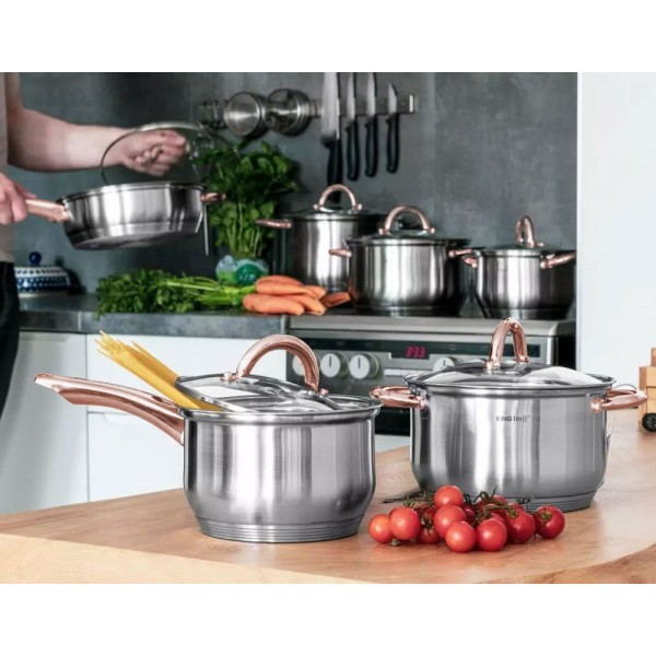 СТАЛЕВІ КАСТРУЛІ НА 6 ЕЛЕМЕНТІВ KINGHOFF ROSEGOLD KH-1762