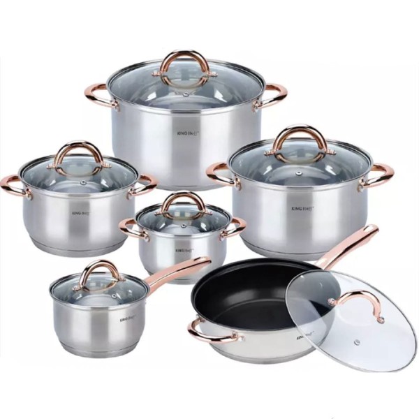 Сталеві каструлі KINGHOFF ROSEGOLD KH-1765 на 12 елементів