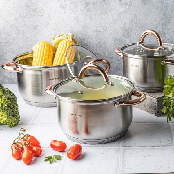 СТАЛЕВІ КАСТРУЛІ НА 6 ЕЛЕМЕНТІВ KINGHOFF ROSEGOLD KH-1761