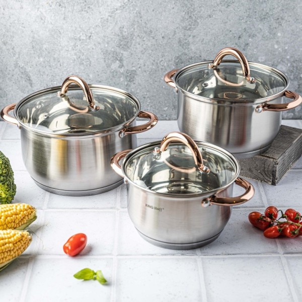 СТАЛЕВІ КАСТРУЛІ НА 6 ЕЛЕМЕНТІВ KINGHOFF ROSEGOLD KH-1761