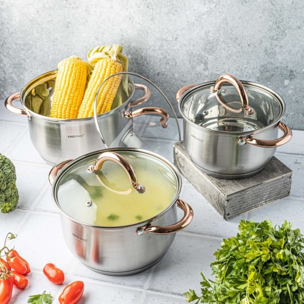 СТАЛЕВІ КАСТРУЛІ НА 6 ЕЛЕМЕНТІВ KINGHOFF ROSEGOLD KH-1761