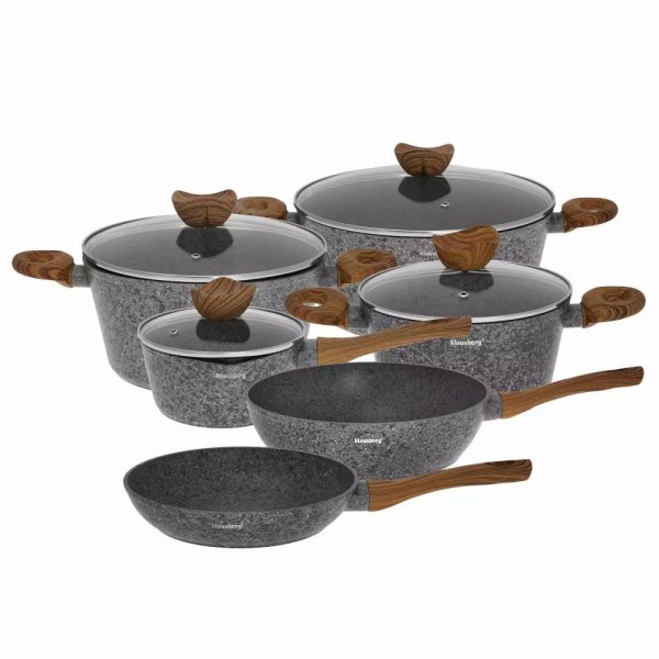 ГРАНІТНІ ГОРЩИКИ WOOD LINE 12 ЕЛЕМЕНТІВ KLAUSBERG KB-7242