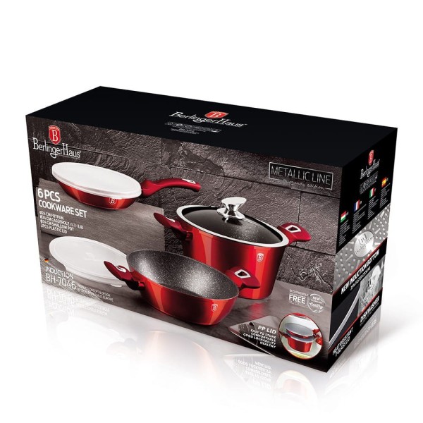 НАБІР ГОРЩИКІВ З 6 ШТУК 24 СМ BERLINGER HAUS METALLIC LINE БОРДОВІ BH-7046