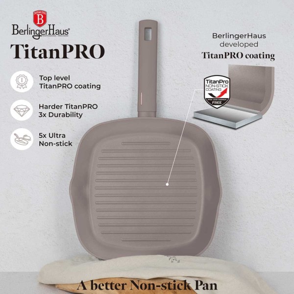 ТИТАНОВА СКОВОРОДА-ГРИЛЬ 28 см BERLINGER HAUS BH-8096 СІРО-КОЛЬОРОВА