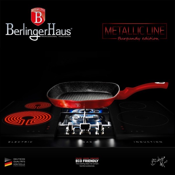 Гранітний гриль-сковорідка 28 см Berlinger Haus Metallic Line бордовий BH-1271-N