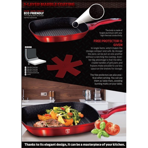 Гранітний гриль-сковорідка 28 см Berlinger Haus Metallic Line бордовий BH-1271-N