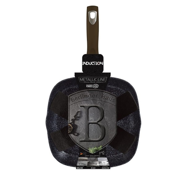 ГРАНІТНА СКОВОРОДА ДЛЯ ГРИЛЯ 28x28 см BERLINGER HAUS БЛИСКУЧА ЧОРНА BH-6611