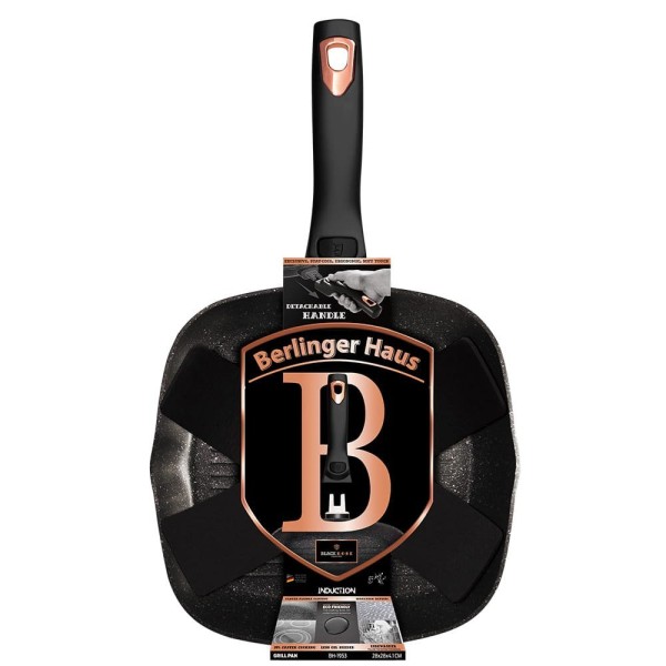 Гранітна сковорода-гриль 28 см зі знімною ручкою Berlinger Haus Black Rose BH-1953