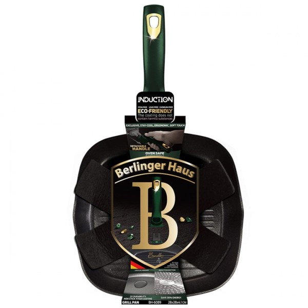 Гранітна сковорода-гриль зі знімною ручкою 28 см Berlinger Haus Emerald BH-6089