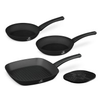 Набір з 3 сковорідок + підставка Fashion TV FTV-0045 Матовий чорний-рожеве золото