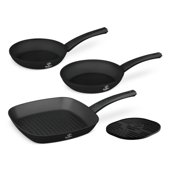 Набір з 3 сковорідок + підставка Fashion TV FTV-0045 Матовий чорний-рожеве золото