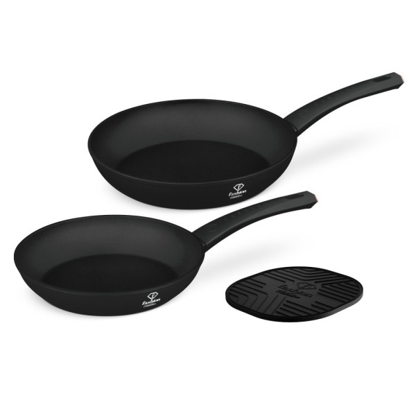 Набір з 2 сковорідок + підставка Fashion TV FTV-0048 Матовий чорний-рожеве золото