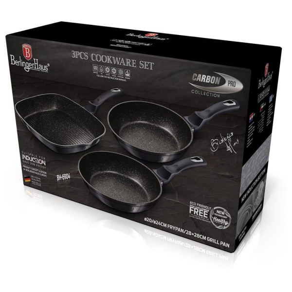 НАБІР ГРАНІТНИХ СКОВОРОДИН 20, 24, 28 см BERLINGER HAUS METALLIC LINE CARBON PRO BH-6904