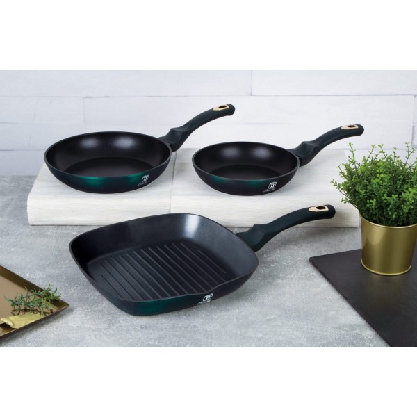 НАБІР З 3 ТИТАНОВИХ СКОВОРОДИН BERLINGER HAUS METALLIC EMERALD BH-6167