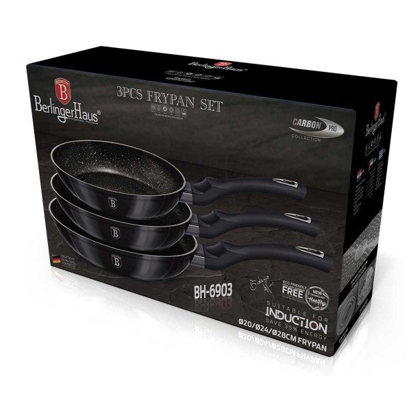 НАБІР З 3 ГРАНІТНИХ СКОВОРОДИН BERLINGER HAUS BH-6903 CARBON PRO