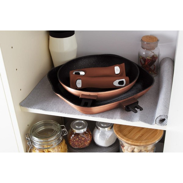 НАБІР З 3 ГРАНІТНИХ СКОВОРОДИН ЗІ З'ЄМНОЮ РУЧКОЮ 5 ЕЛЕМЕНТІВ BERLINGER HAUS METALLIC LINE ROSE GOLD BH-7038