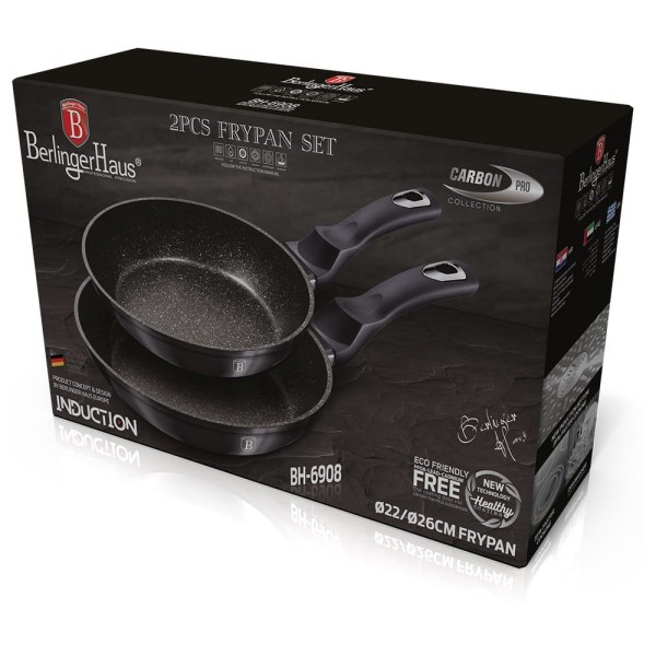 Набір сковорідок BERLINGER HAUS Carbon Pro BH-6908 з гранітним покриттям 22/26 см