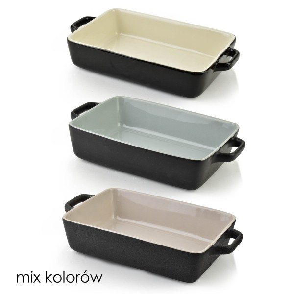 Прямокутна тарілка BASIC, мікс кольорів, 23x16x5 см з ручками 27 см