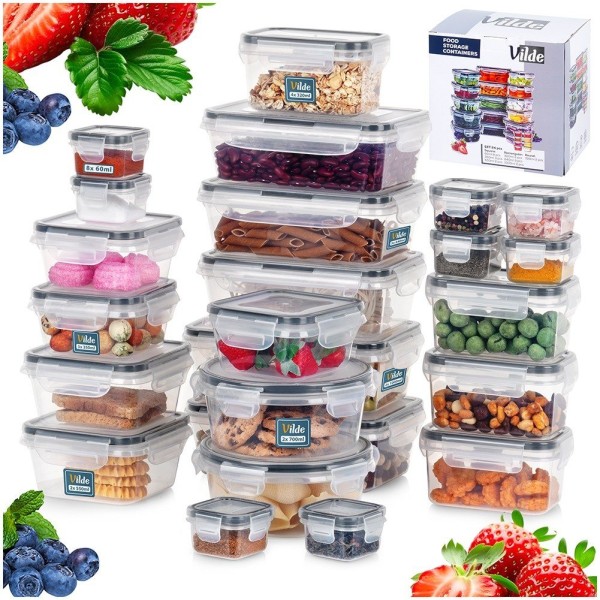 Пластикові контейнери для зберігання продуктів 7 розмірів 24 штуки VILDE 229159