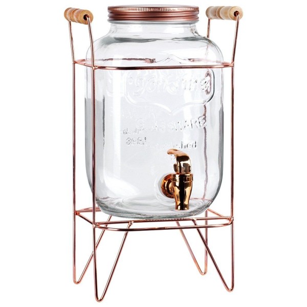 Склянка для напоїв з краном та підставкою. Кран для напоїв. Вода, лимонад 4.2 л. Рожеве золото. Vilde 139602