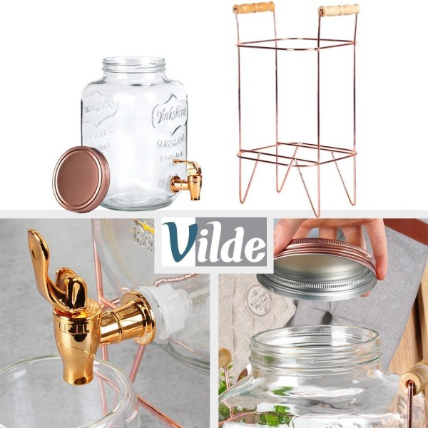 Склянка для напоїв з краном та підставкою. Кран для напоїв. Вода, лимонад 4.2 л. Рожеве золото. Vilde 139602