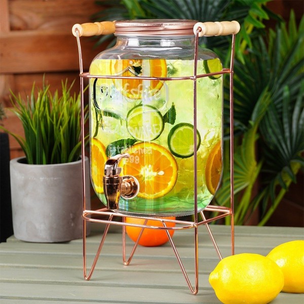 Склянка для напоїв з краном та підставкою. Кран для напоїв. Вода, лимонад 4.2 л. Рожеве золото. Vilde 139602