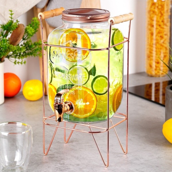 Склянка для напоїв з краном та підставкою. Кран для напоїв. Вода, лимонад 4.2 л. Рожеве золото. Vilde 139602