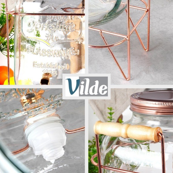 Склянка для напоїв з краном та підставкою. Кран для напоїв. Вода, лимонад 4.2 л. Рожеве золото. Vilde 139602