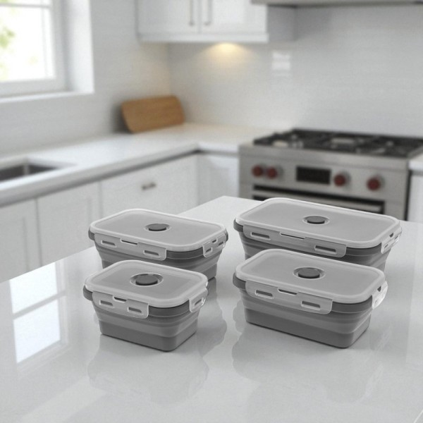 НАБІР З 4 СИЛІКОНОВИХ СКЛАДНИХ ХАРЧОВИХ КОНТЕЙНЕРІВ З КРИШКАМИ 3345