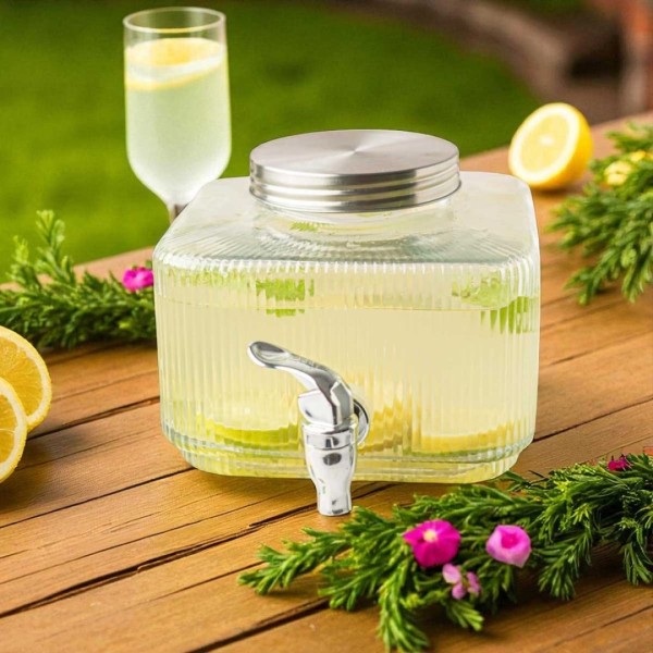 3-літрова скляна банка для напоїв з плоским краном для холодильника