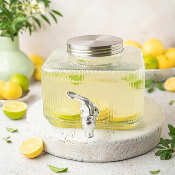 3-літрова скляна банка для напоїв з плоским краном для холодильника