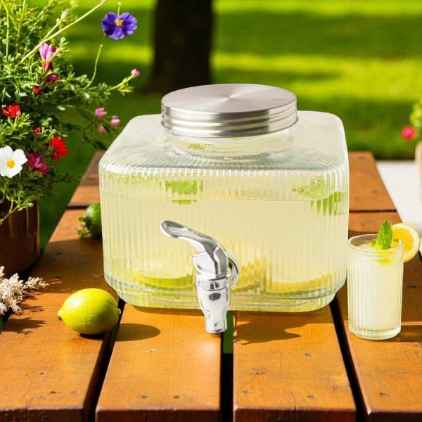 3-літрова скляна банка для напоїв з плоским краном для холодильника