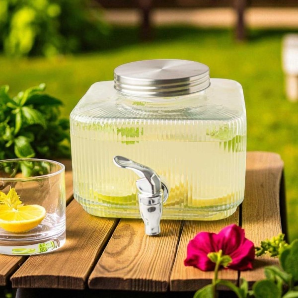 3-літрова скляна банка для напоїв з плоским краном для холодильника