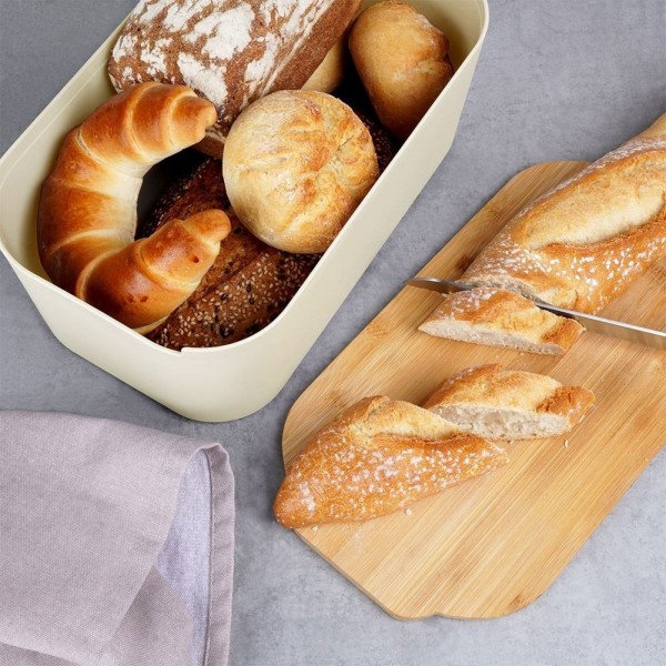 Chlebak z deską bambusową VILDE 259303 (kremowy)