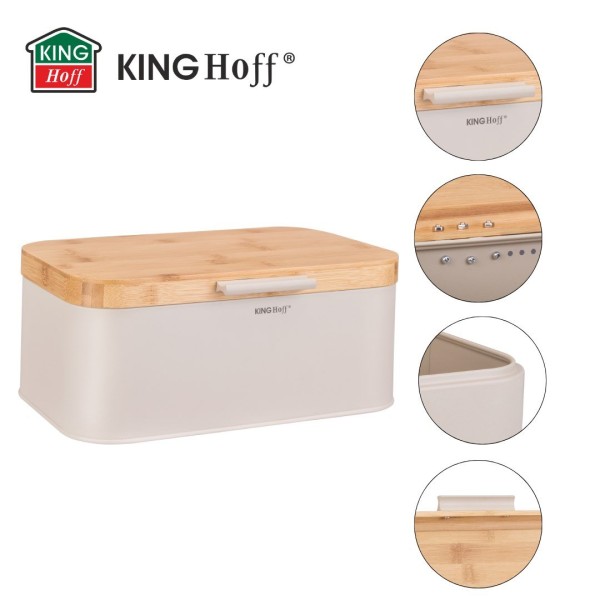 Хлібниця з дерев'яною кришкою, контейнер для хліба, KINGHOFF KH-1928