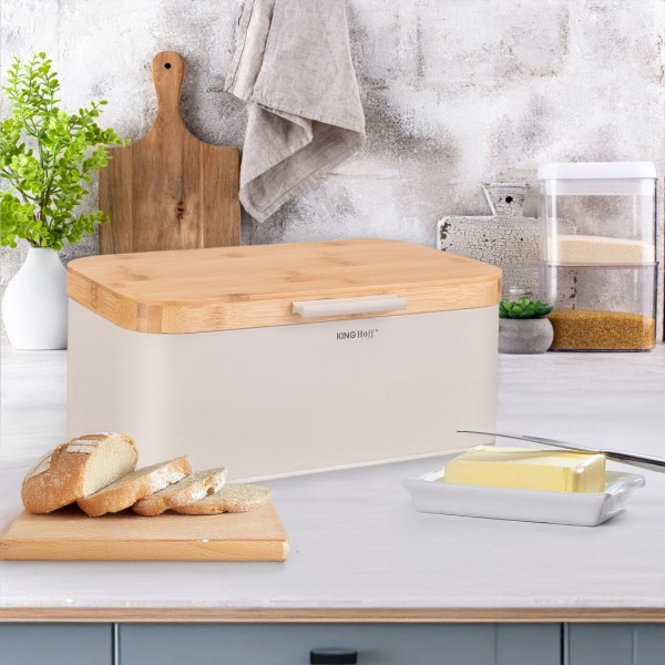 Хлібниця з дерев'яною кришкою, контейнер для хліба, KINGHOFF KH-1928