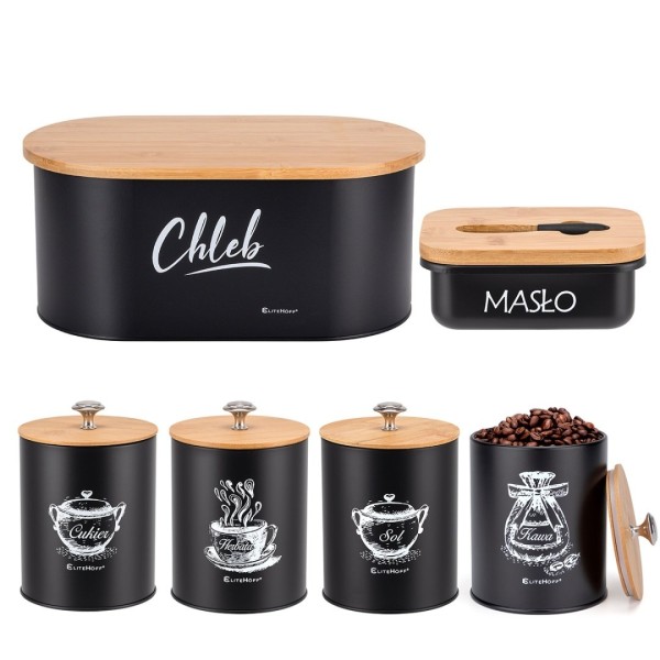 Chlebak z zestawem pojemników i maselniczka ELITEHOFF E-6079 (komplet)