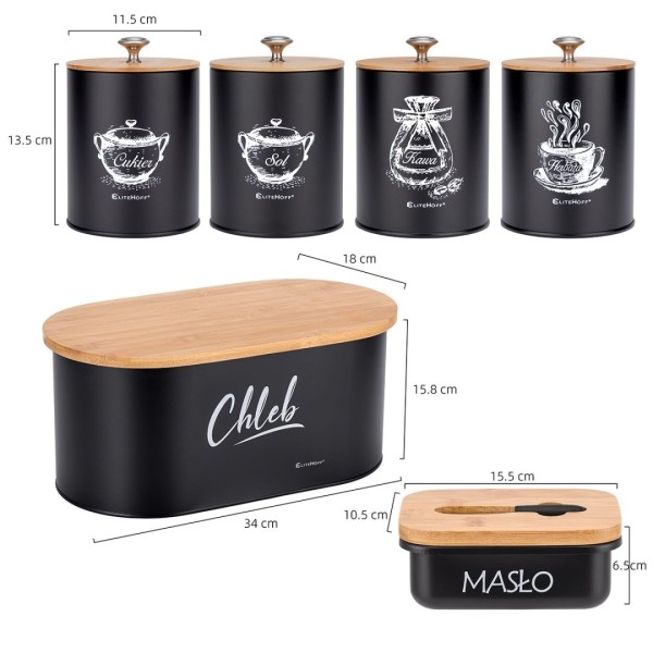 Chlebak z zestawem pojemników i maselniczka ELITEHOFF E-6079 (komplet)
