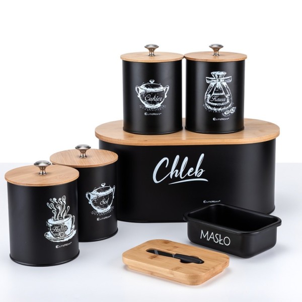 Chlebak z zestawem pojemników i maselniczka ELITEHOFF E-6079 (komplet)