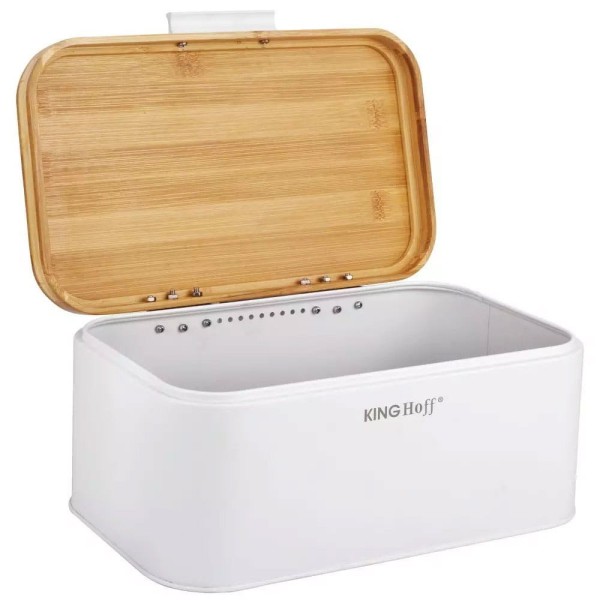 ХЛІБНИЦЯ KINGHOFF KH-1795 З БІЛОЇ СТАЛІ З БАМБУКОВОЮ КРИШКОЮ